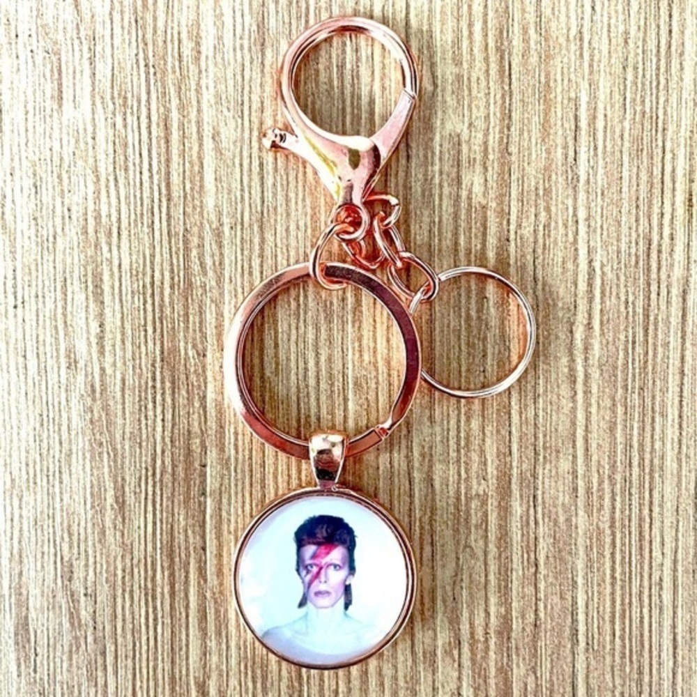 David Bowie Rose Gold Colour Keychain, Handmade, NWT